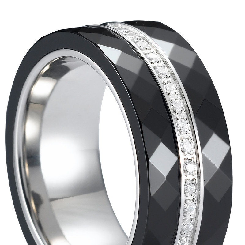 Bague en argent, céramique noire et Cristal Cubic Zirconia