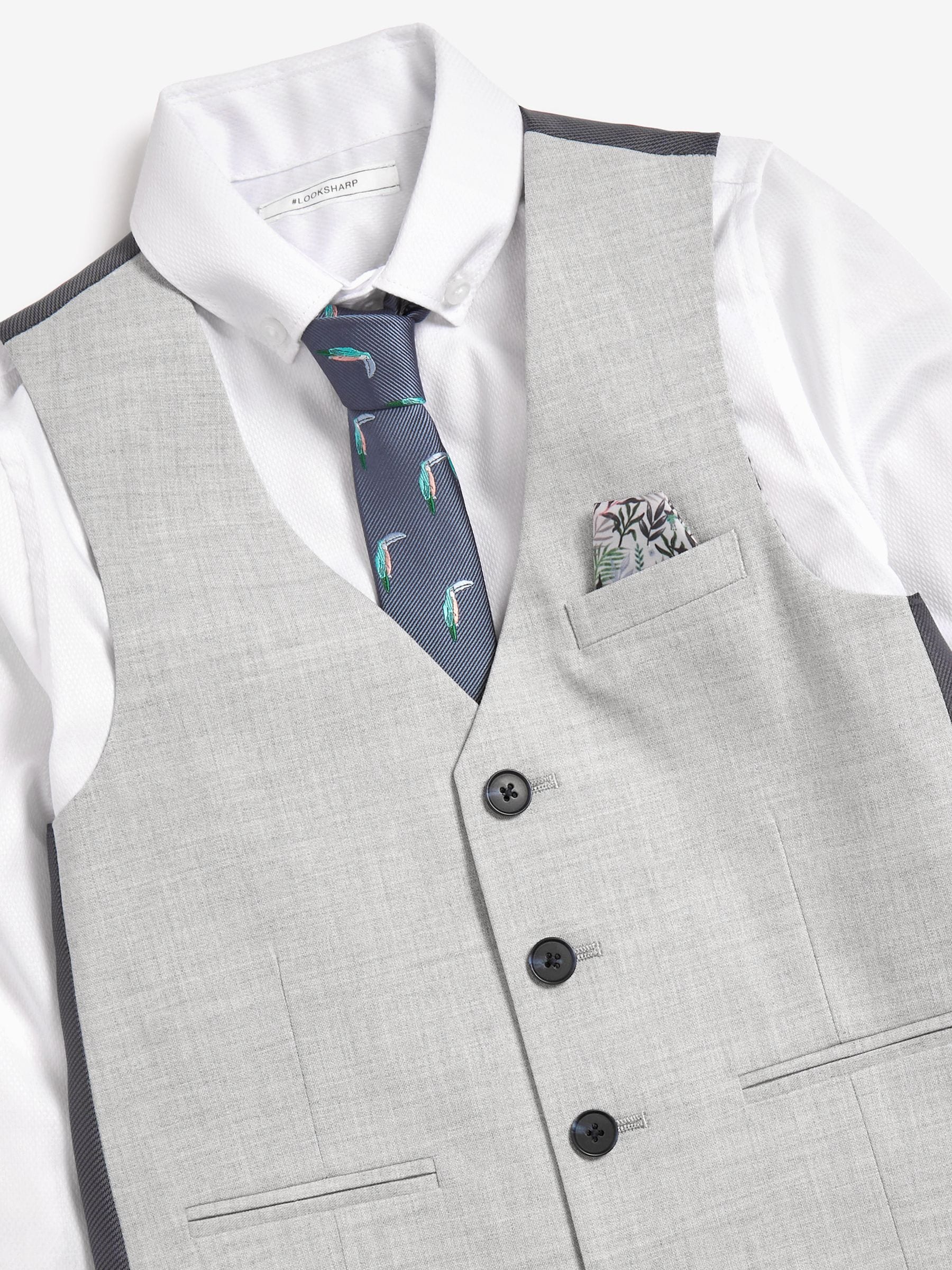 Grijs - Set van gilet, wit overhemd en stropdas (12mnd-16jr)