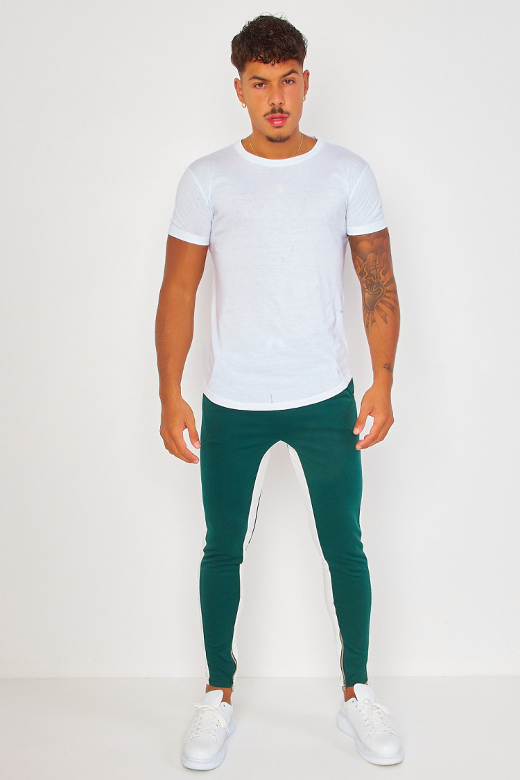 Pantalon de jogging vert à bandes blanches