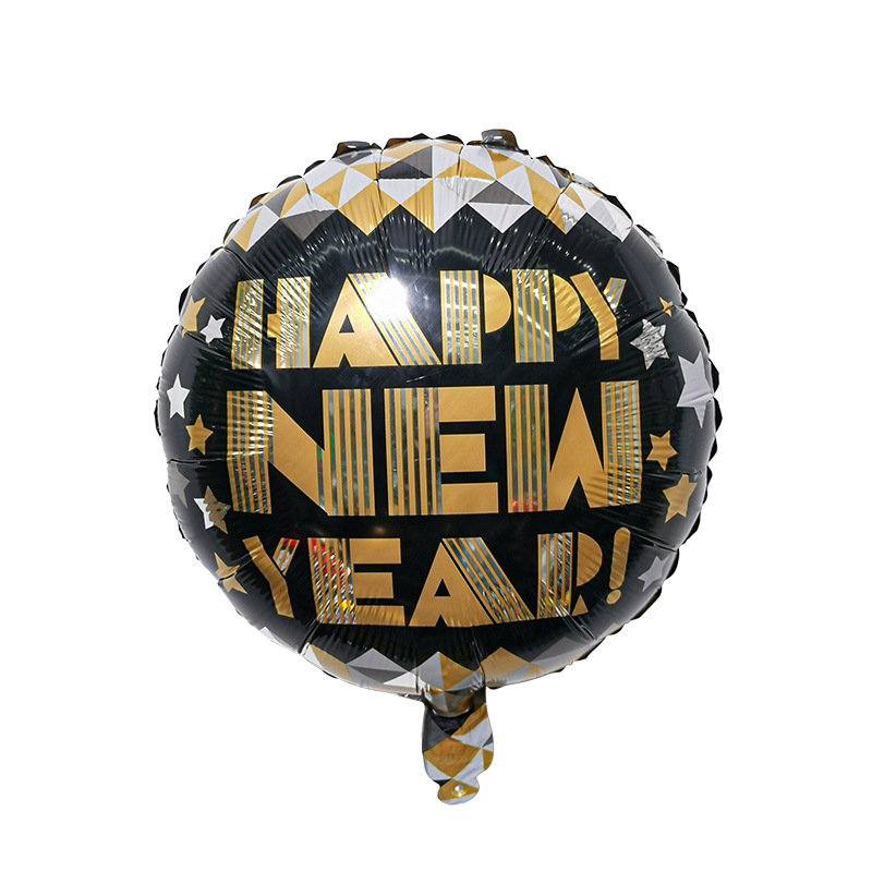 (9-tlg. Set) Silvester Party Deko Luftballon Folien Ballon Happy New Year / Stern - Gold / Schwarz