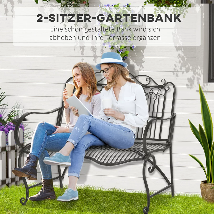 Outsunny Gartenbank mit Rücken- & Armlehnen silber
