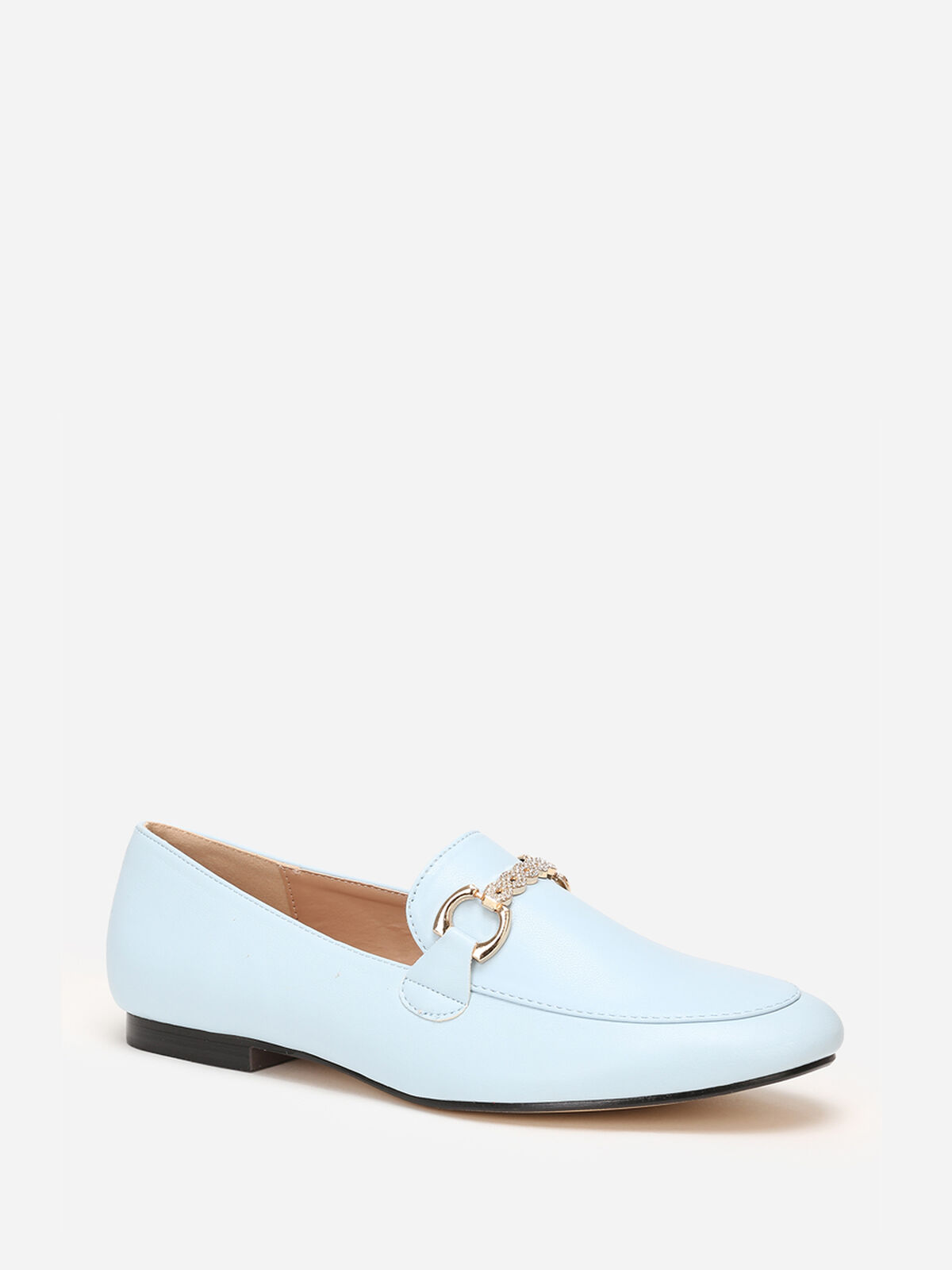Mocassins à bride chaîne et strass- Bleu clair