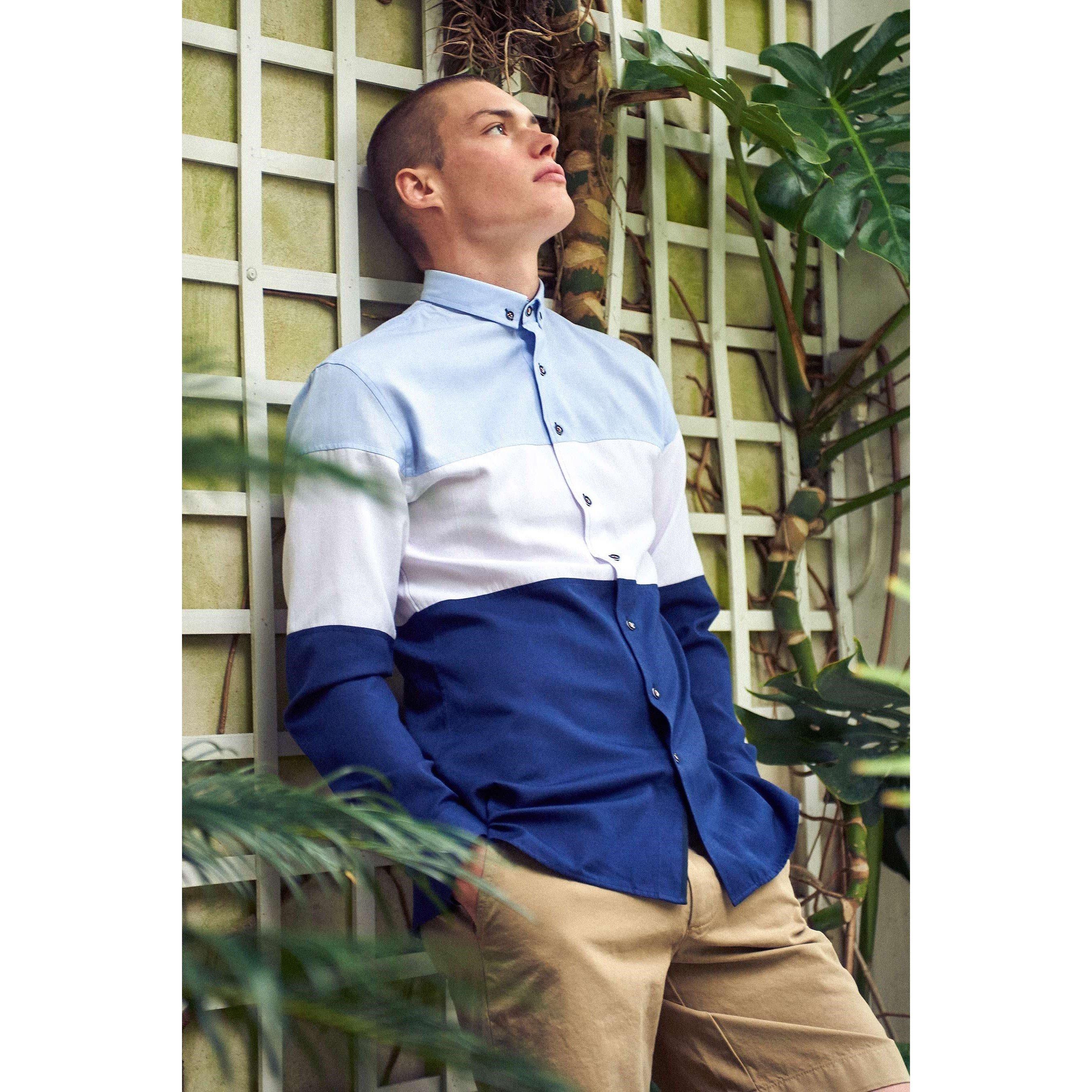 Bewley and Ritch Bewley and Ritch Konik Colourblock Blue/White Long Sleeve Shirt