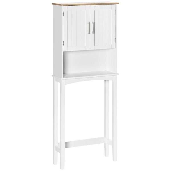 Móvel de WC Kleankin Armário Sobre Sanita Armário Alto para Lavanderia com Armário e Prateleira de Armazenamento 64x22x165cm Branco