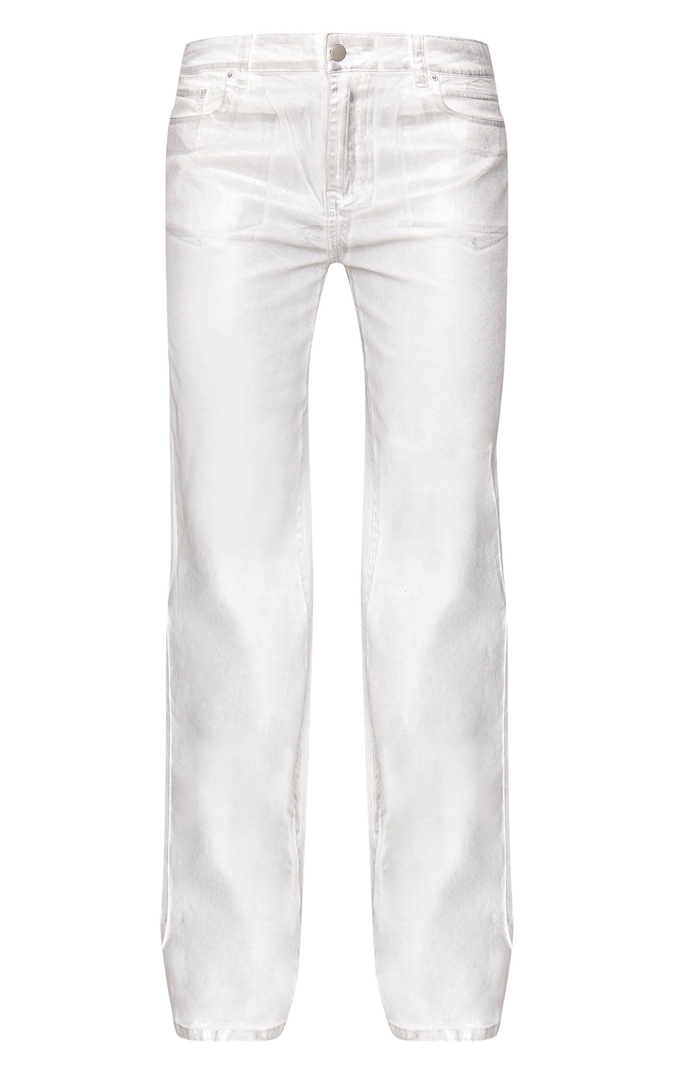 Blanc Jean Large Taille Basse À Effet Métallisé