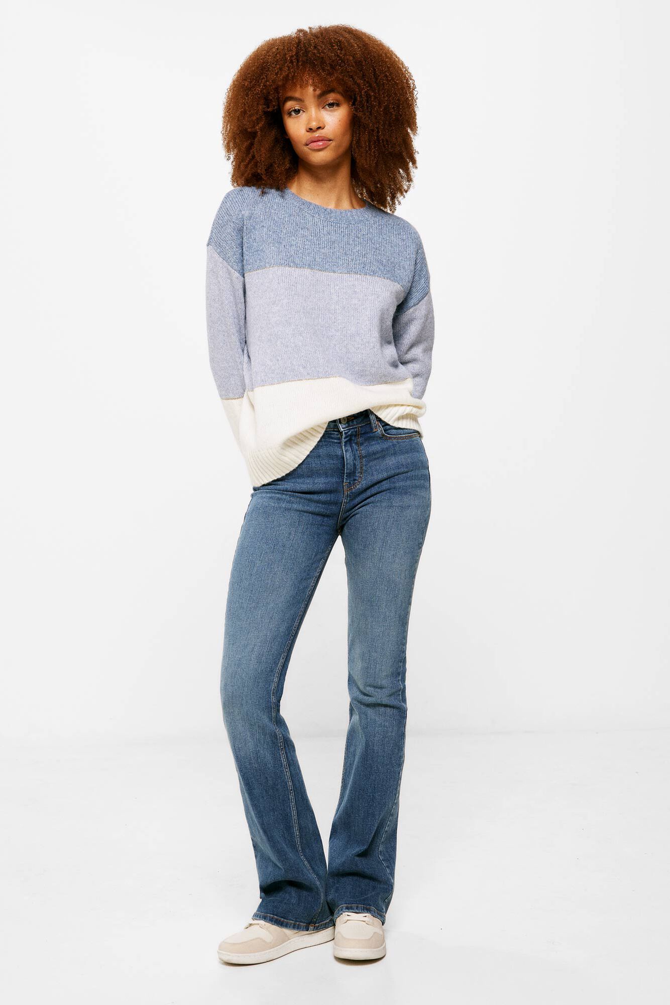Jersey de lã lurex com blocos de cores