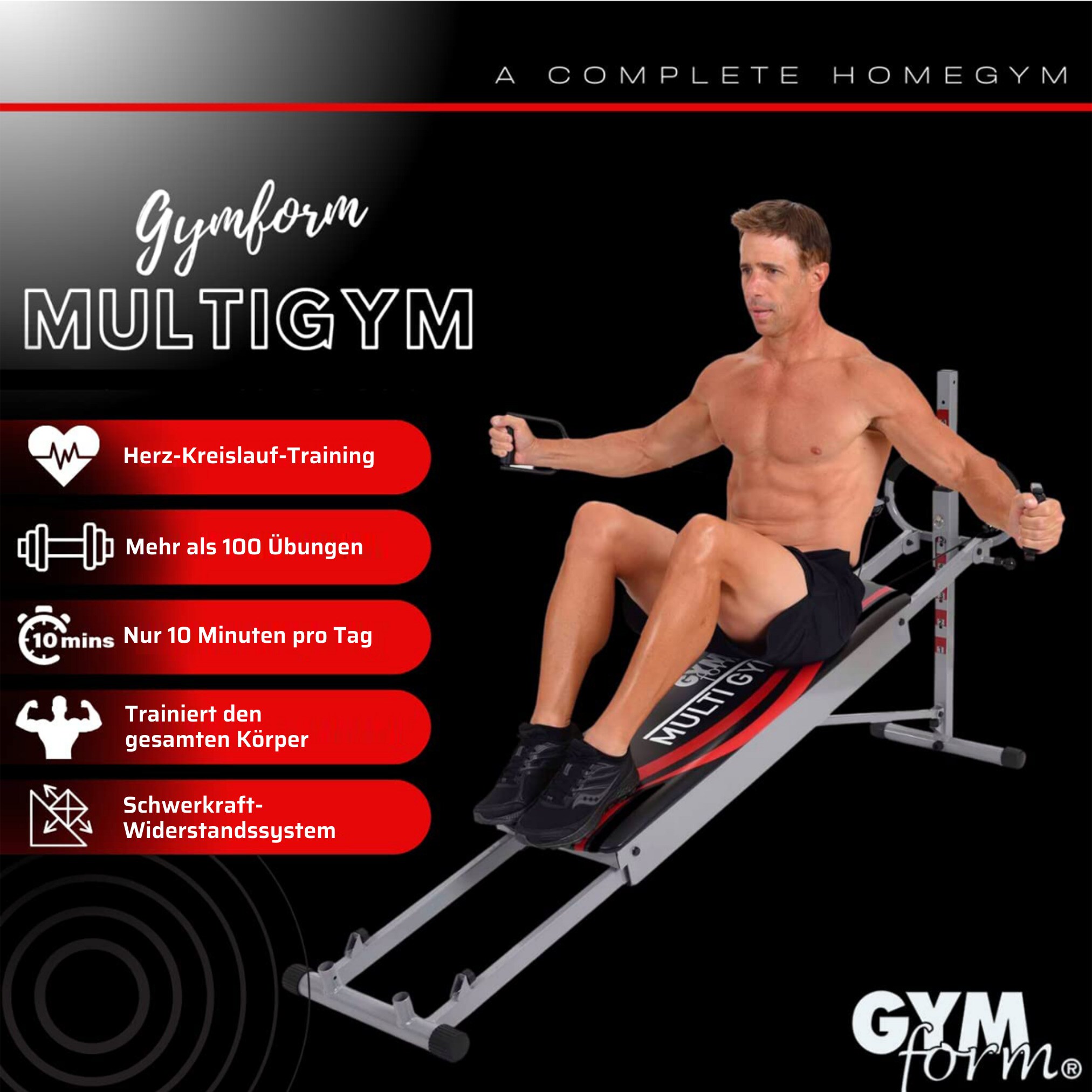 Gymform® Kraftstation klappbar - Liege Heimtrainer - Fitness Bank Multigym