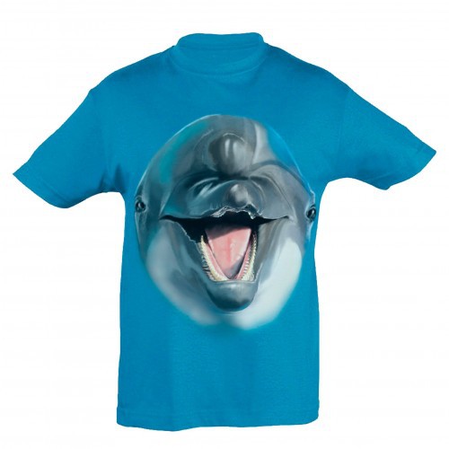 Camiseta infantil com estampa de golfinho azul