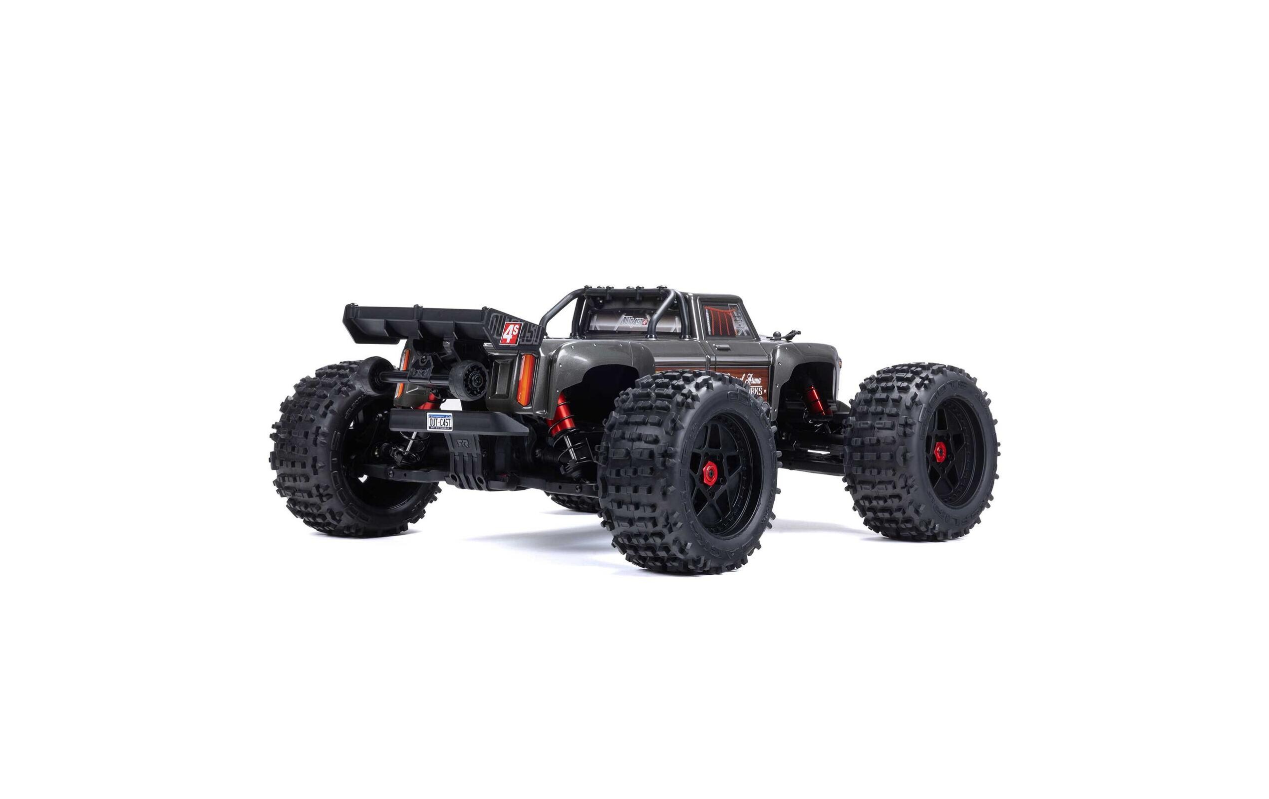 Monster Truck Outcast 4x4 4S V2 BLX Grau, ARTR, 1:10<br>Robuster Stunt Truck mit 4S Brushless Antrieb