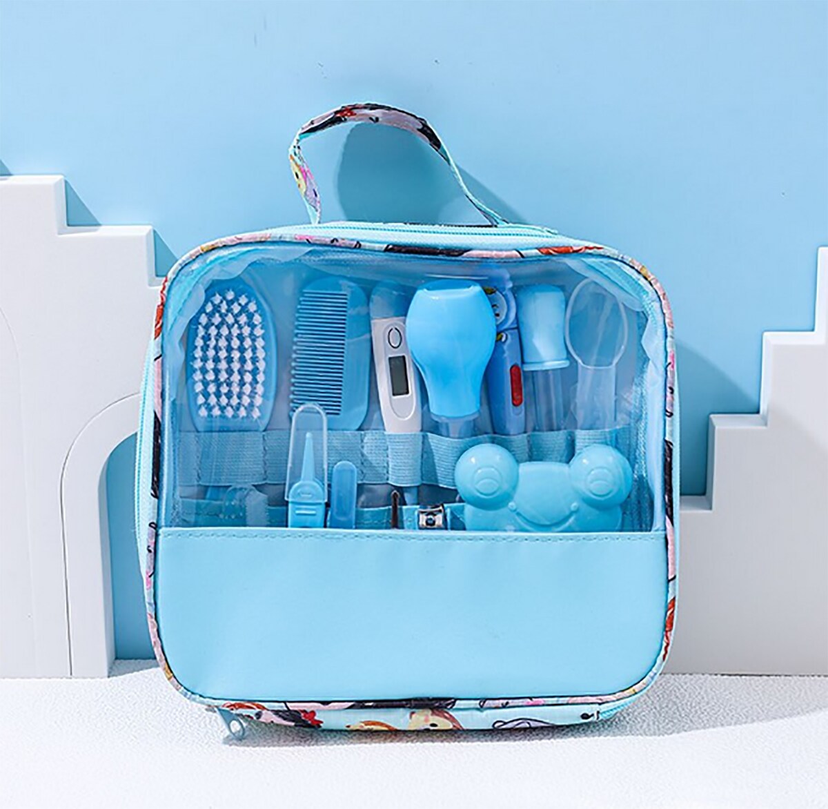 TPFBeauty Babypflege-Set 13-teilig mit Badewannen-Thermometer, Blau