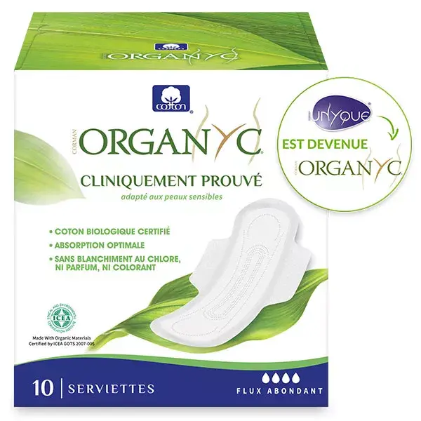 Organyc Serviette Flux Abondant Coton Bio 10 unités
