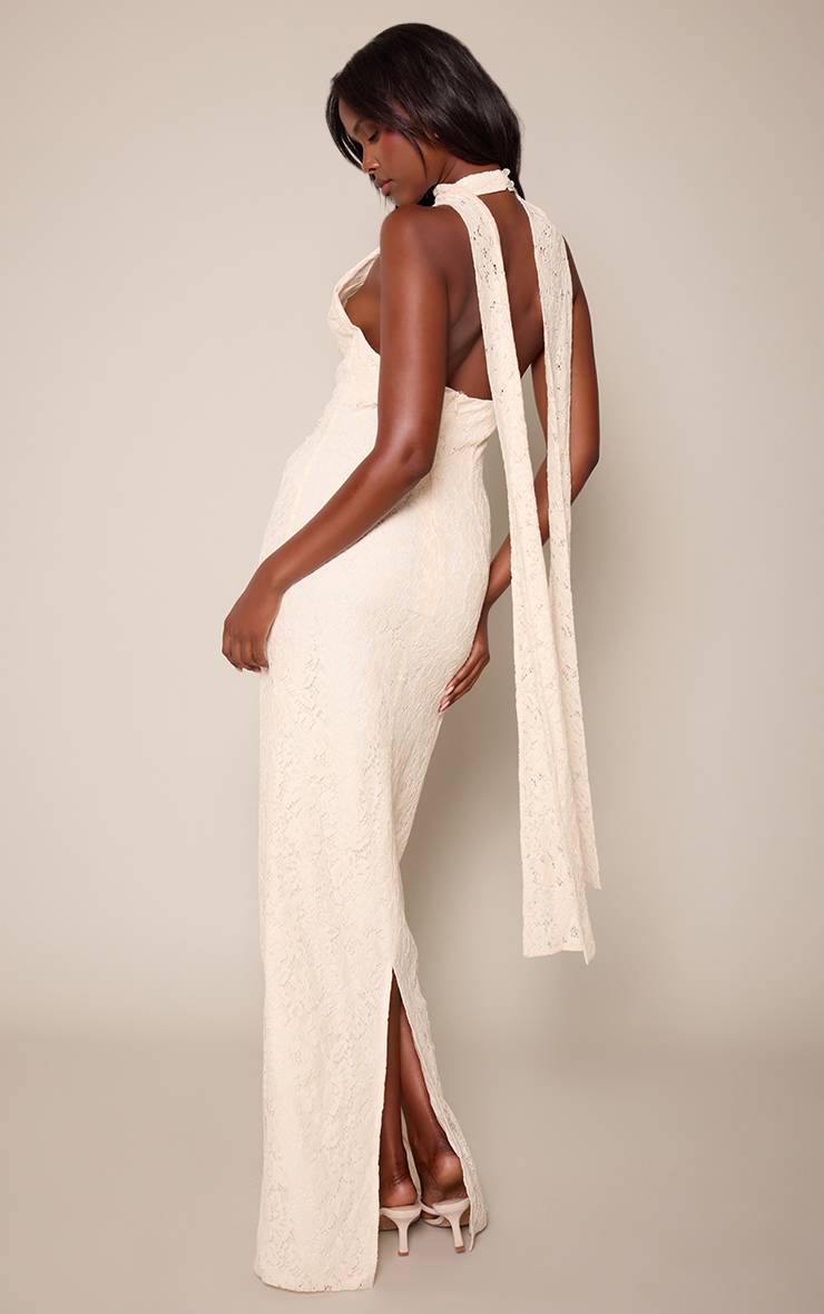 Citron Robe Longue En Dentelle À Encolure Plongeante Dos-nu Avec Détail Foulard