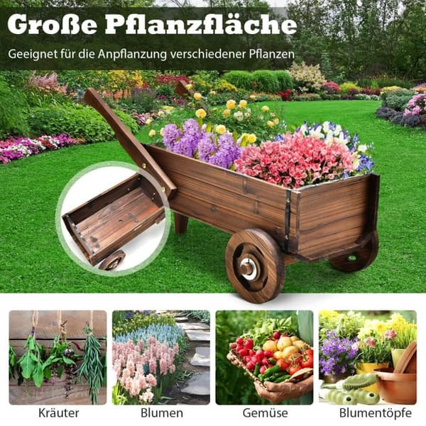 Plantevogn Dekorativ blomstervogn med hjul 81 x 40 x 38,5 cm Brun