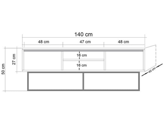 CONCEPT1 - Meuble TV Rodez 140 Noyer, Noir 140 x 50 x 40