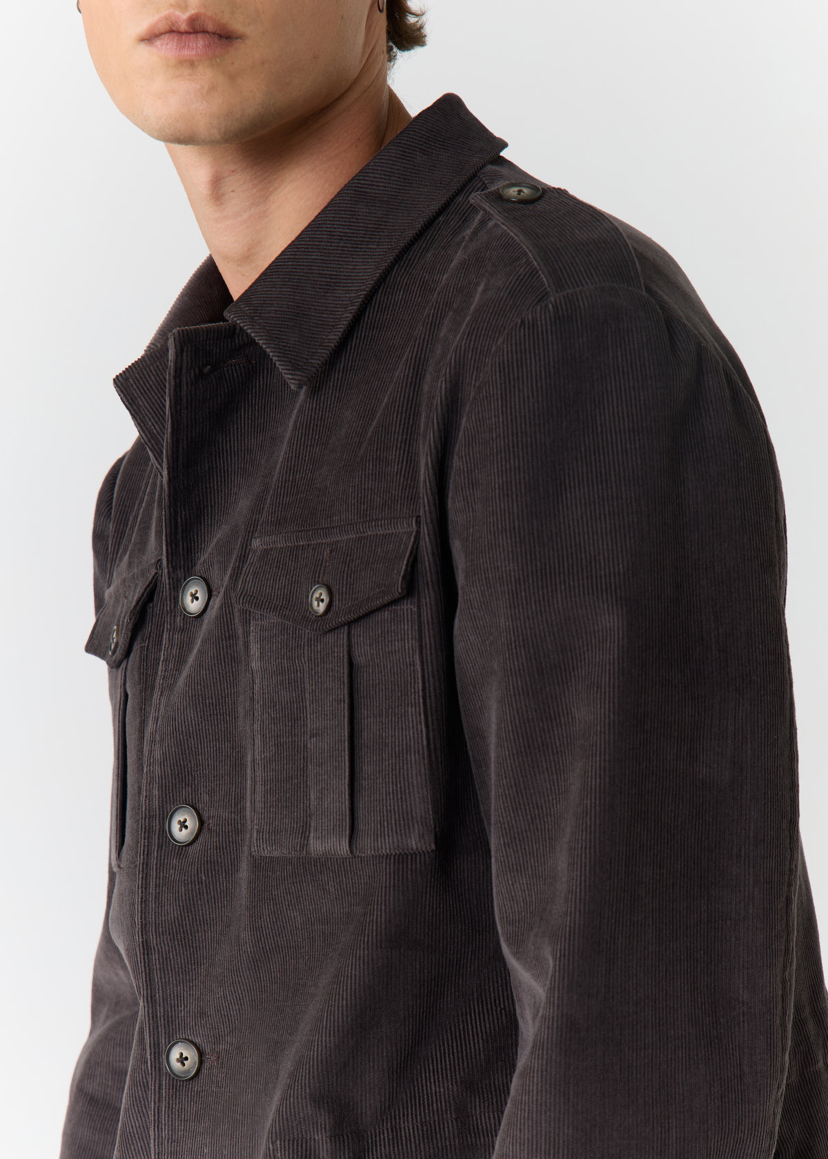 Veste saharienne en velours côtelé uni chocolat