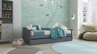 Stauraum-/Funktionsbett Dan 90 x 200 cm Kiefer massiv grau lackiert