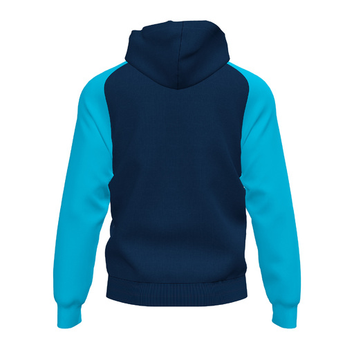 Jaqueta com capuz Joma Academy IV, azul marinho, turquesa fluorescente.