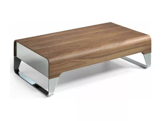 Table basse rectangulaire 2 tiroirs bois noyer et acier chromé Launa