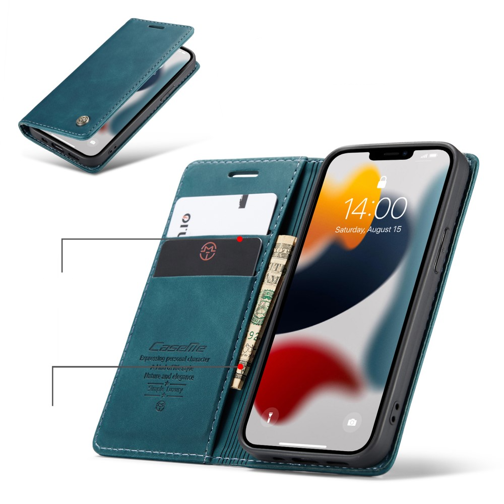 iPhone 13 Leder Tasche Flip Wallet Etui mit Kartenfächern - Blaugrün
