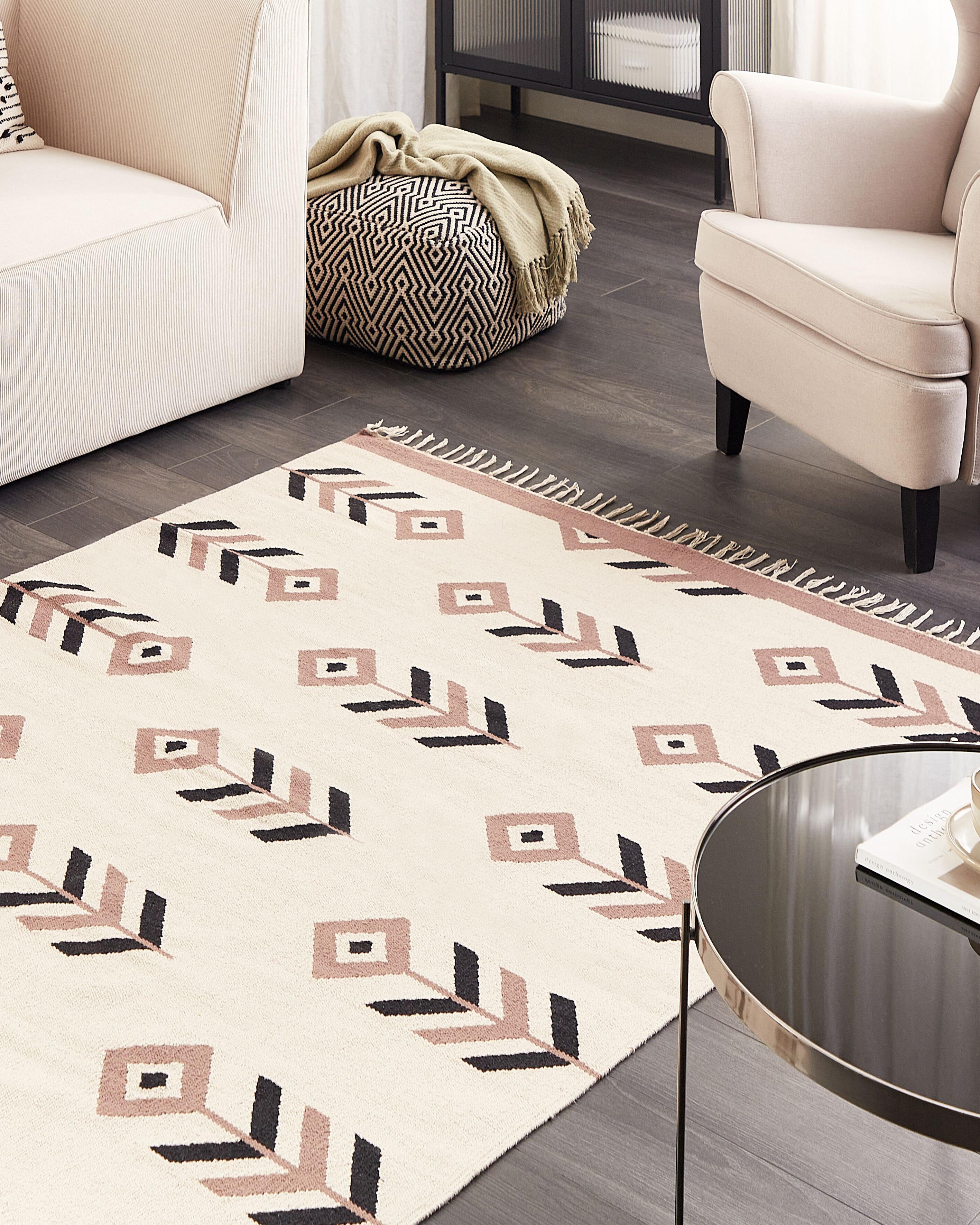 Vloerkleed NIAVAN Beige 160 x 230 cm Katoen Kelim