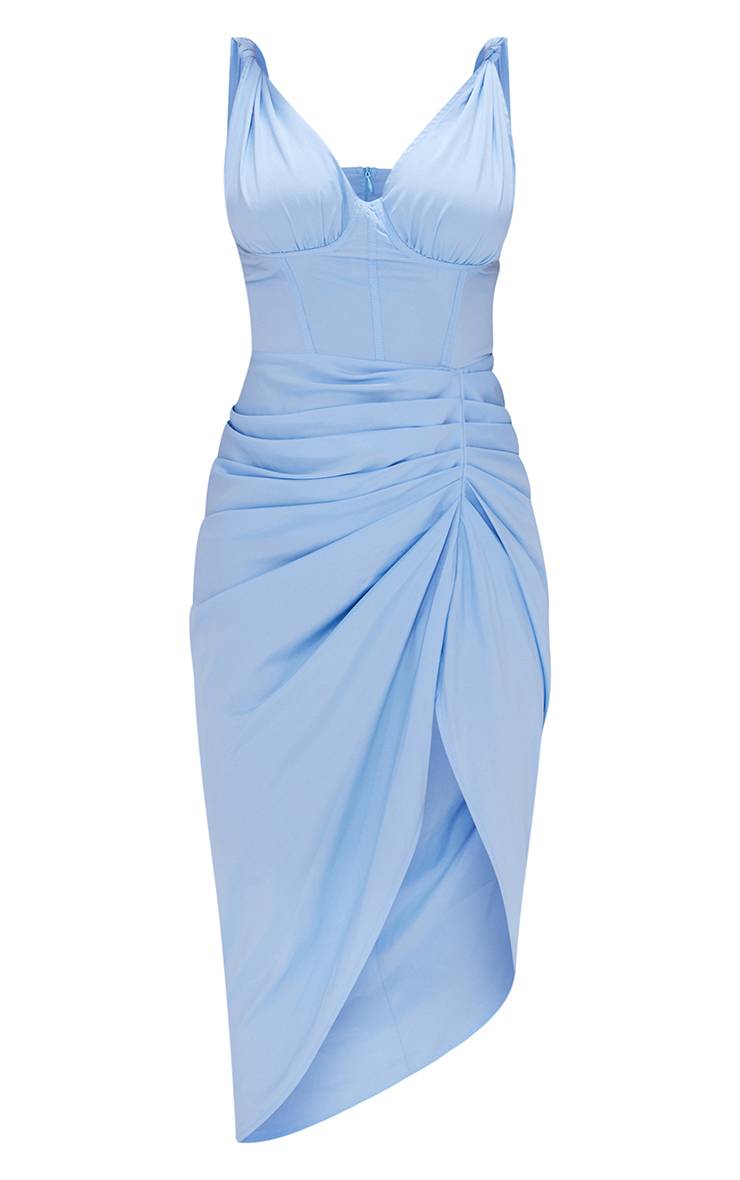 Bleu Layette Robe Midi À Jupe Froncée Avec Détail Corset Et Bretelles Nouées