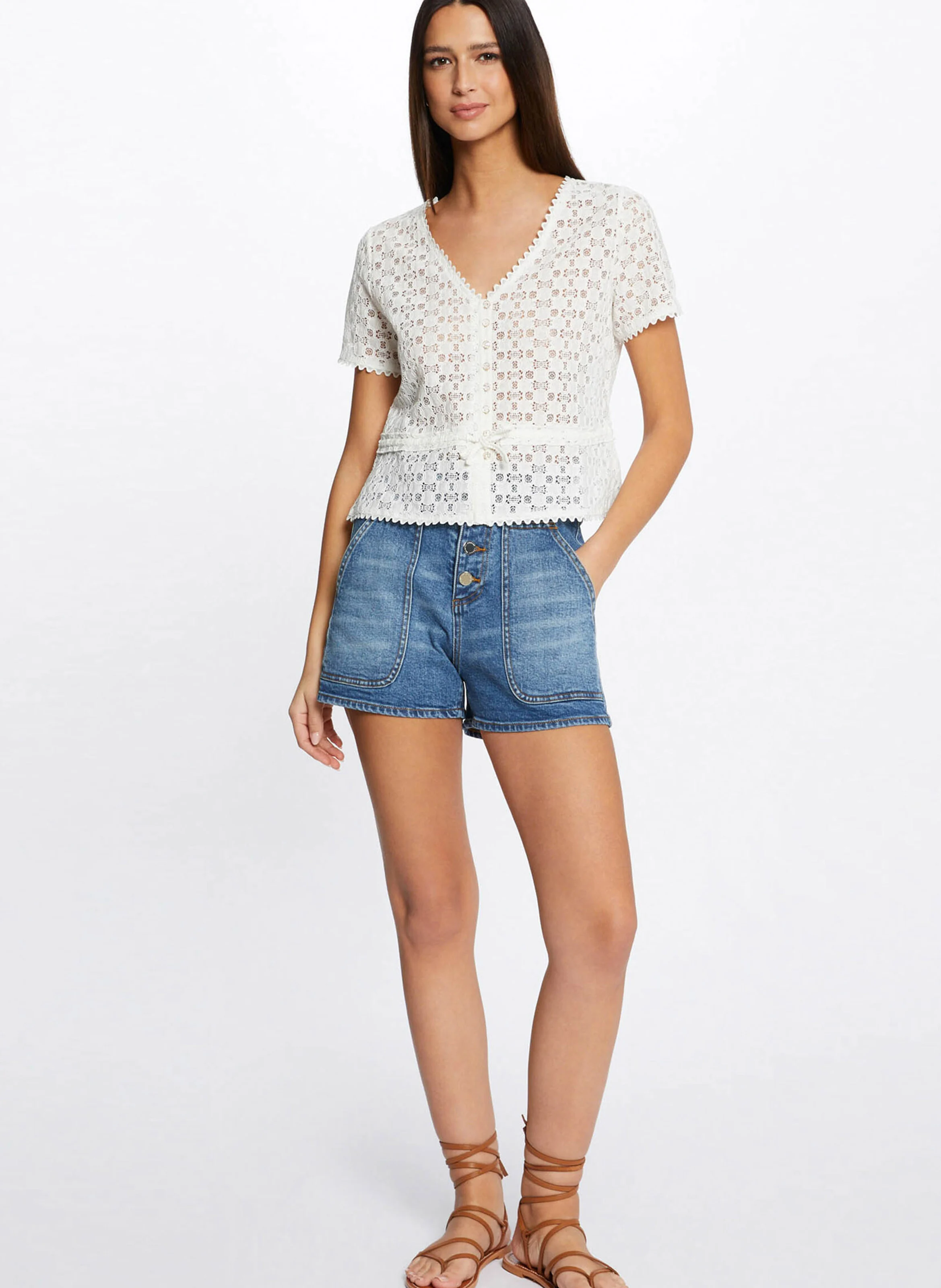 DATE - Top col V en dentelle| Blanc