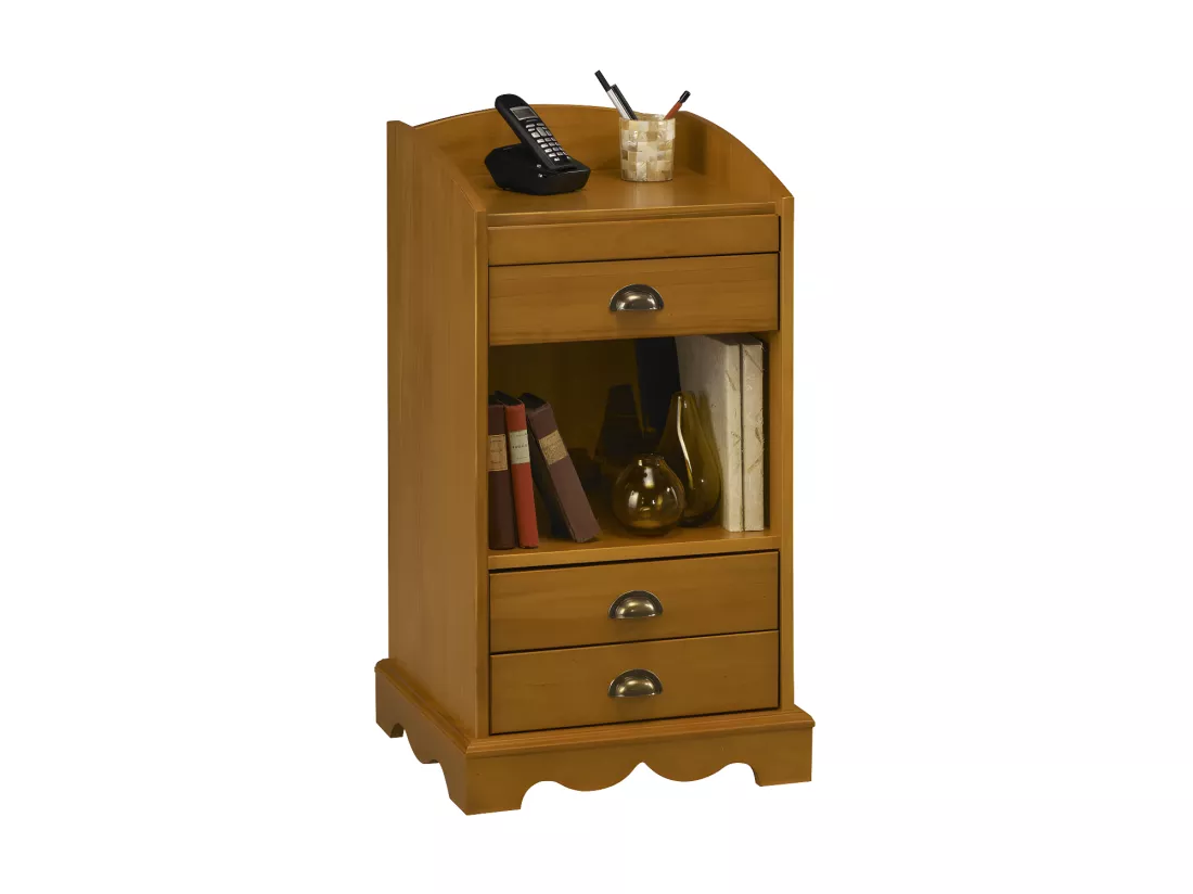 Meuble d'Entrée Téléphone Pin Miel 3 Tiroirs 1 Niche L 47 H 82 P 42.5 cm