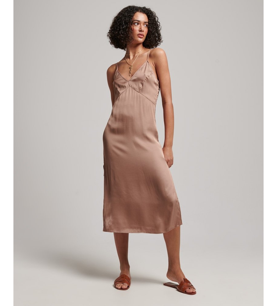 Vestido midi marrom acetinado com alças da Superdry