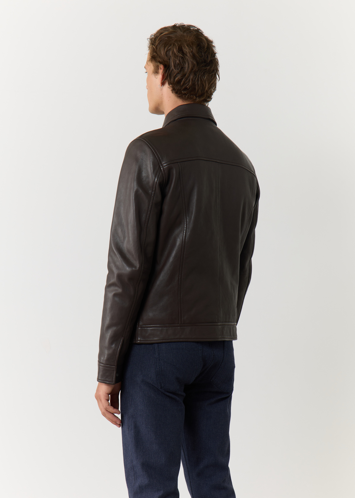 Blouson en cuir uni marron glacé
