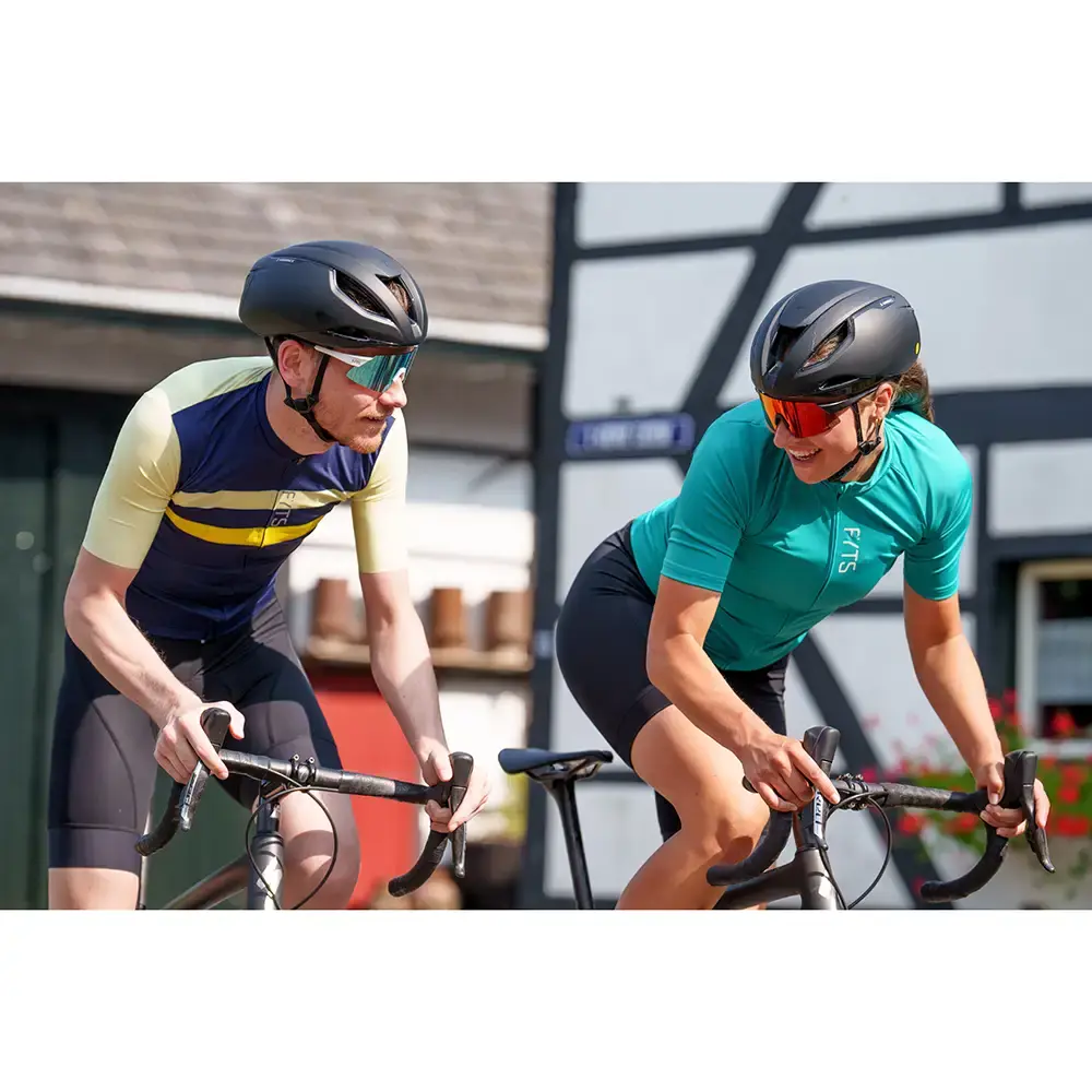 FYTS SNLR Fietsshirt Korte Mouwen Donkerblauw/Geel Heren