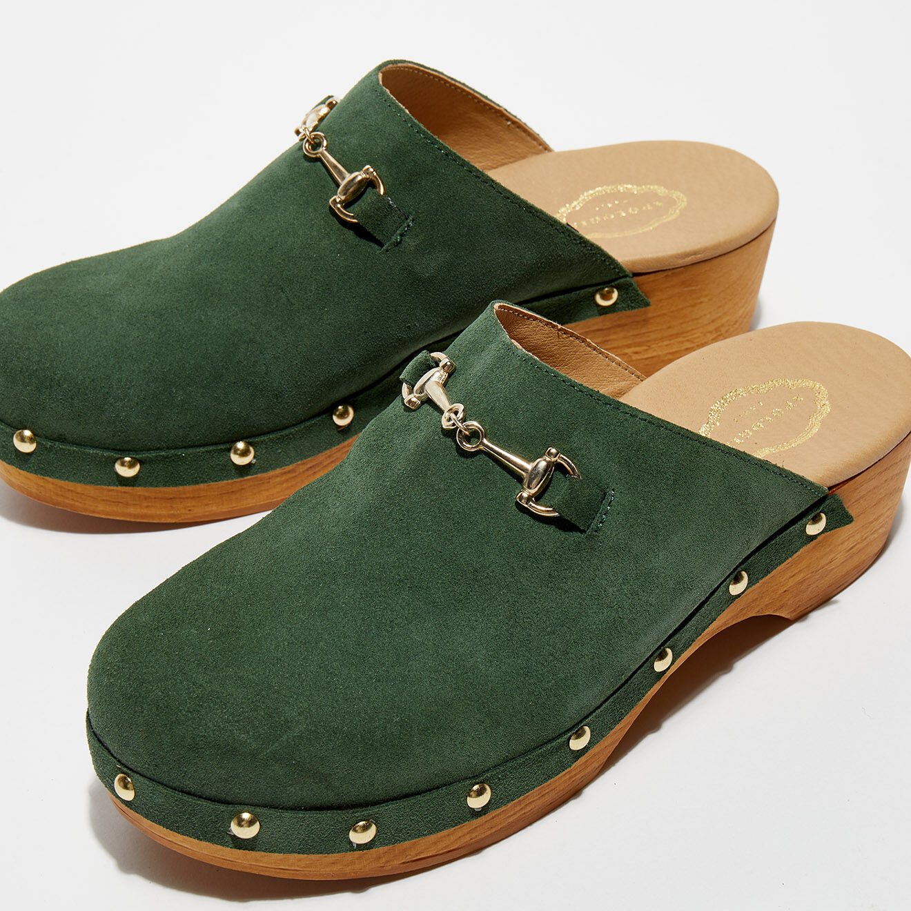 Apologie Studio Sabots en Velours de Cuir Nala kaki - Talon 5 cm