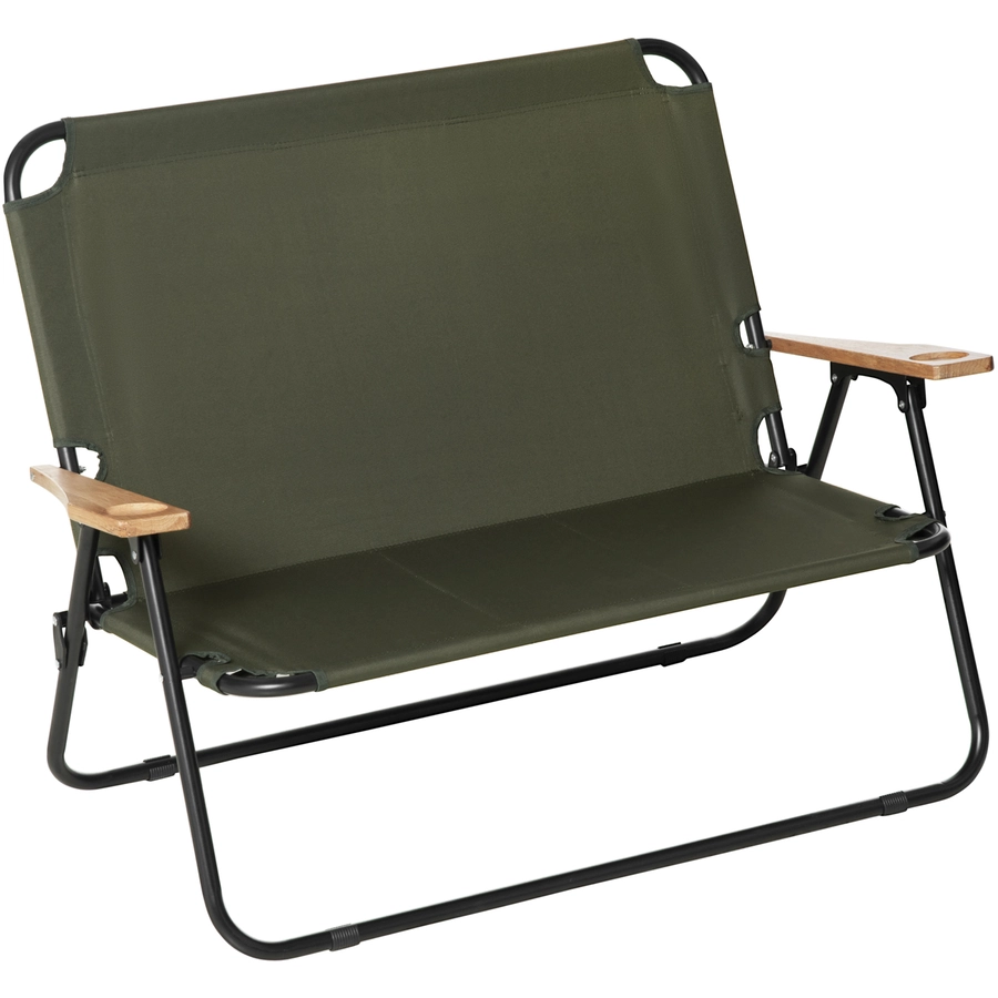Outsunny Campingstuhl für zwei Personen und mit Becherhalter grün
