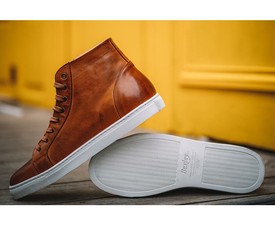Sneakers montantes homme cuir Châtaigne Patiné - HAWTHORNE