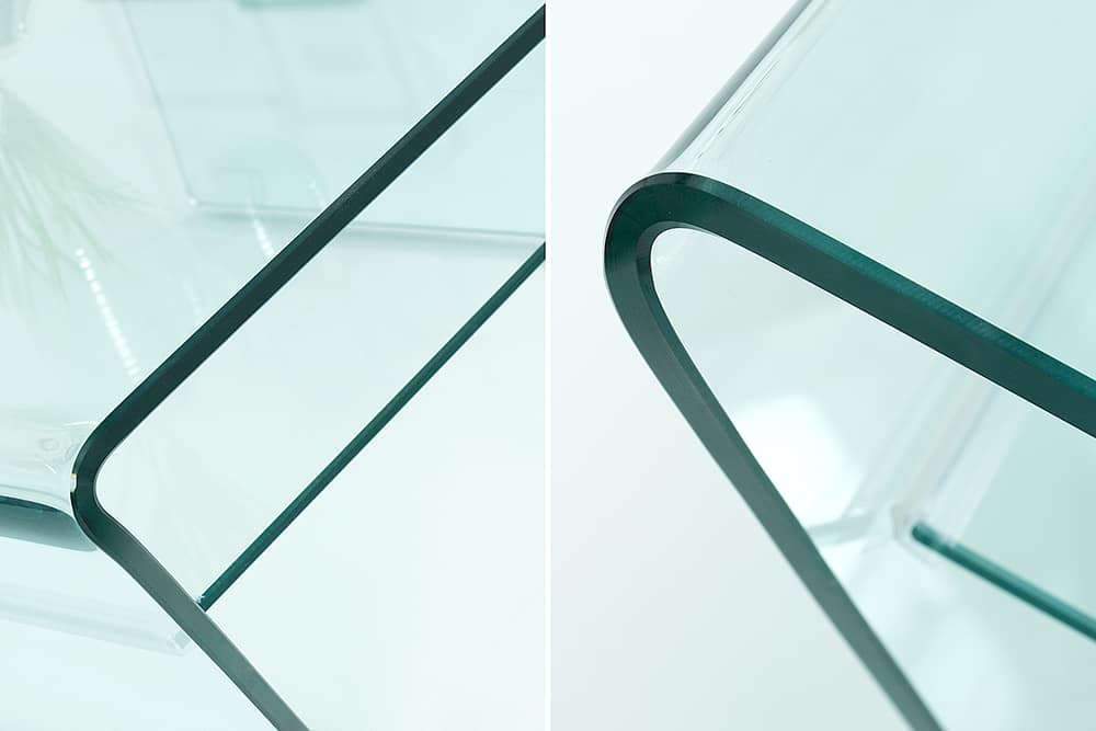 Moderner Glas Couchtisch FANTOME 70cm Trapez mit Ablage transparent