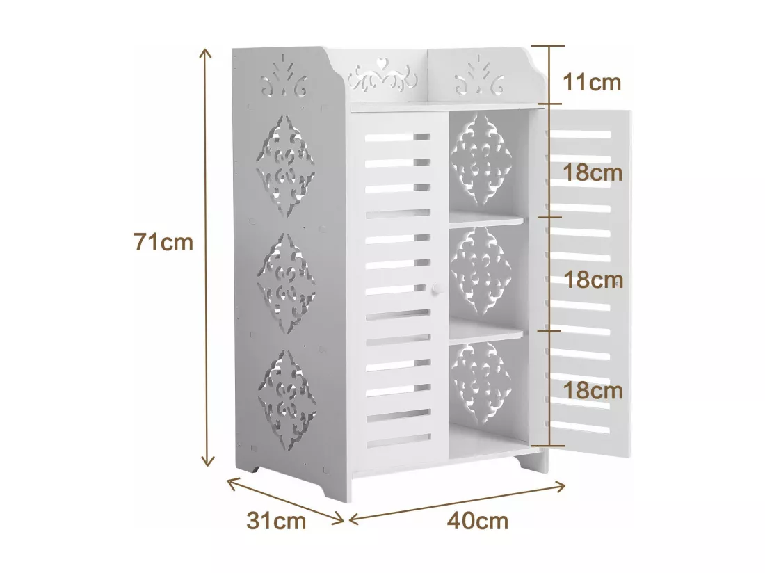 Meuble à Chaussures 4 Étagères,Armoire à chaussures d'entrée 2 portes,Conception de motif découpé,40x31x71cm,Blanc