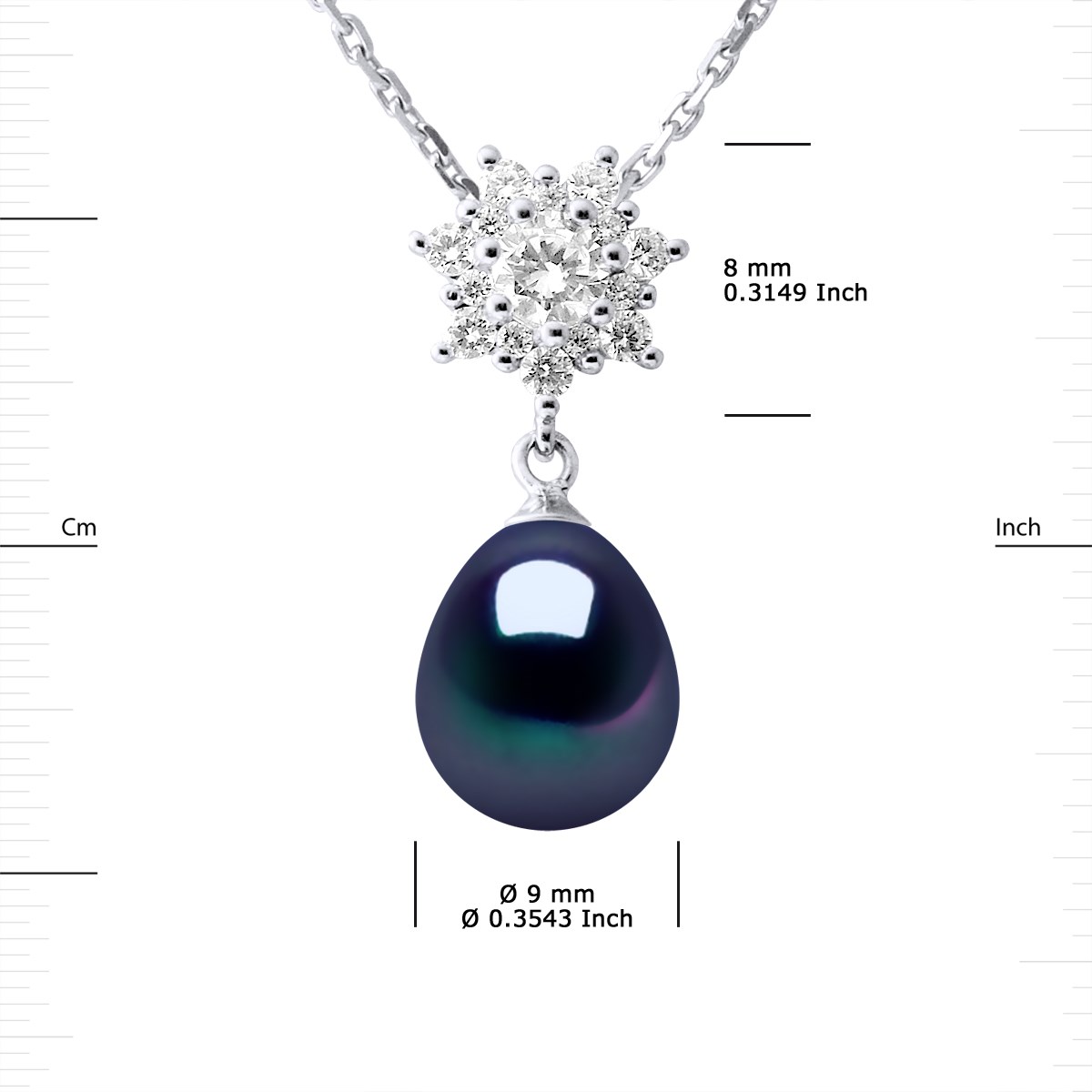 Collier SOLEIL Perle d'Eau Douce 9-10 mm Noire Joaillerie Argent 925