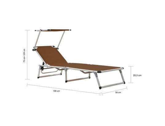VIDAXL - Bain de soleil Lot de 2 chaises longues pliables avec auvent aluminium et t...