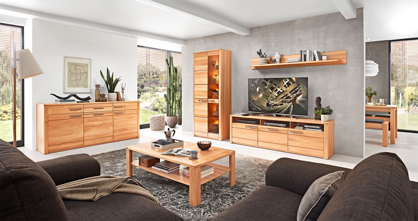 TV-Unterteil Nature One 190x58x45 cm braun Teilmassiv Buche lackiert