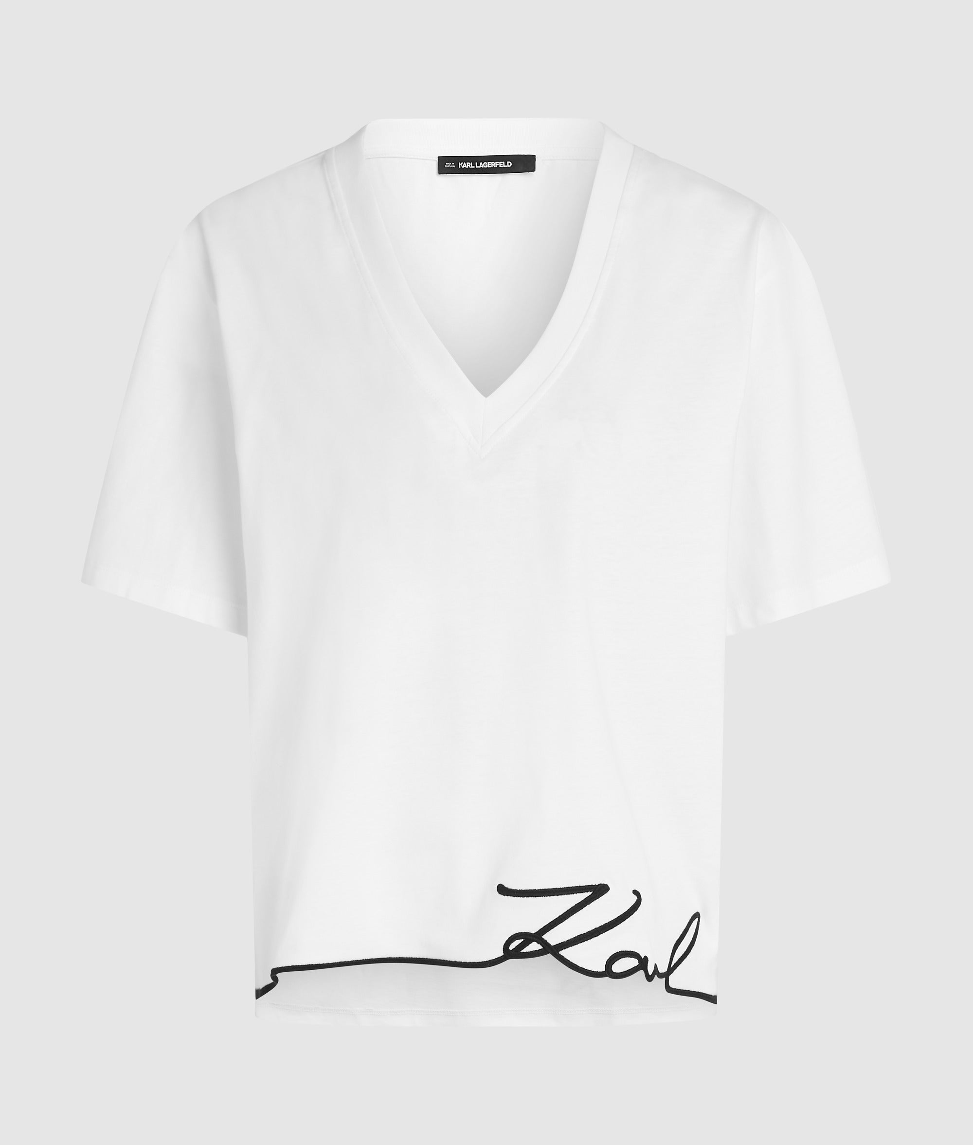 Signature T-shirt met V-hals en zoom