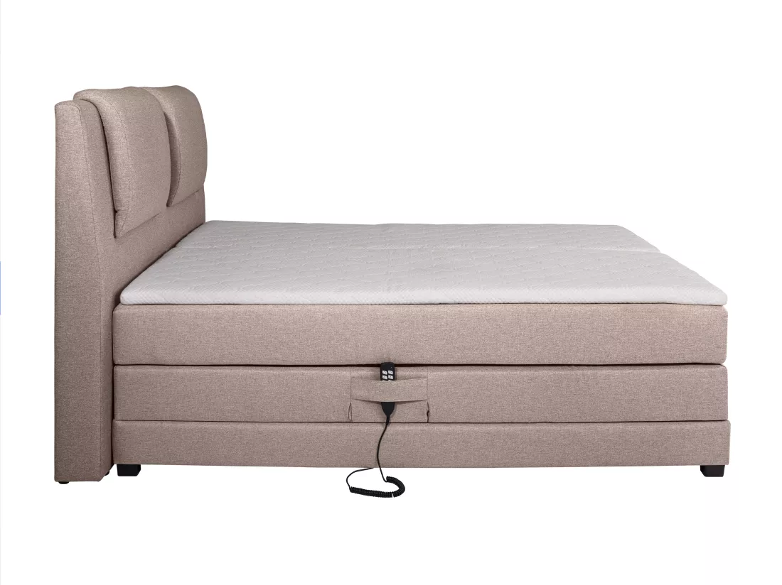 Ensemble complet boxspring tête de lit + sommiers relaxation électrique + matelas + surmatelas - 2 x 80 x 200 cm - Tissu - Beige - CASTEL II de PALACIO