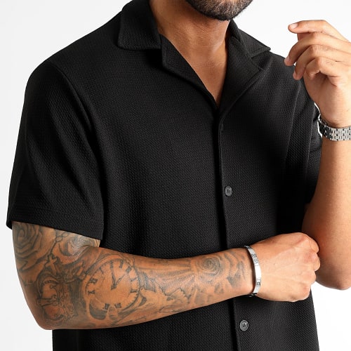 Chemise Manches Courtes Texturé Waffle 0303 Noir