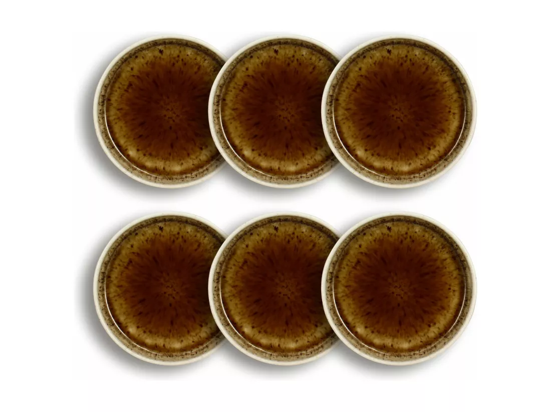 Ogo Living - Lot 6 Assiettes Plates Stack 13.5cm En Porcelaine Marron