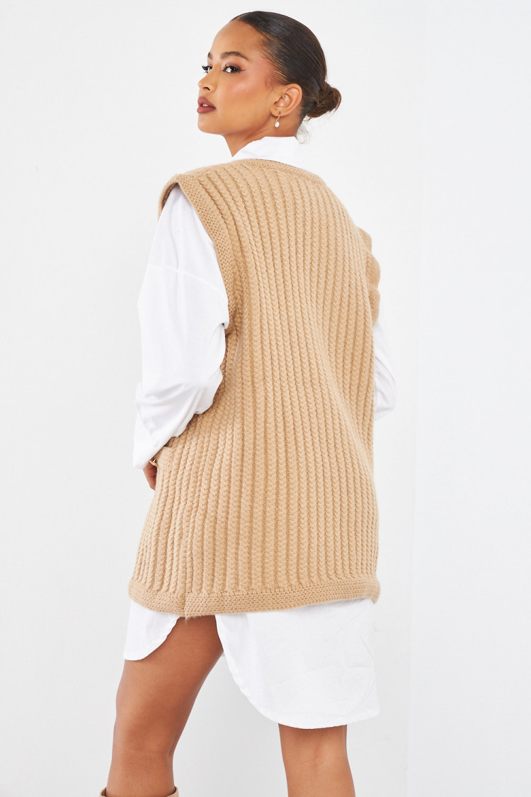 Gilet camel sans manches en maille