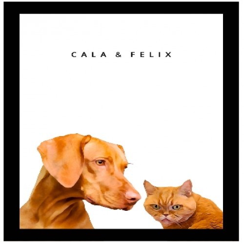 Retrato duplo personalizado com moldura preta e detalhes em branco.