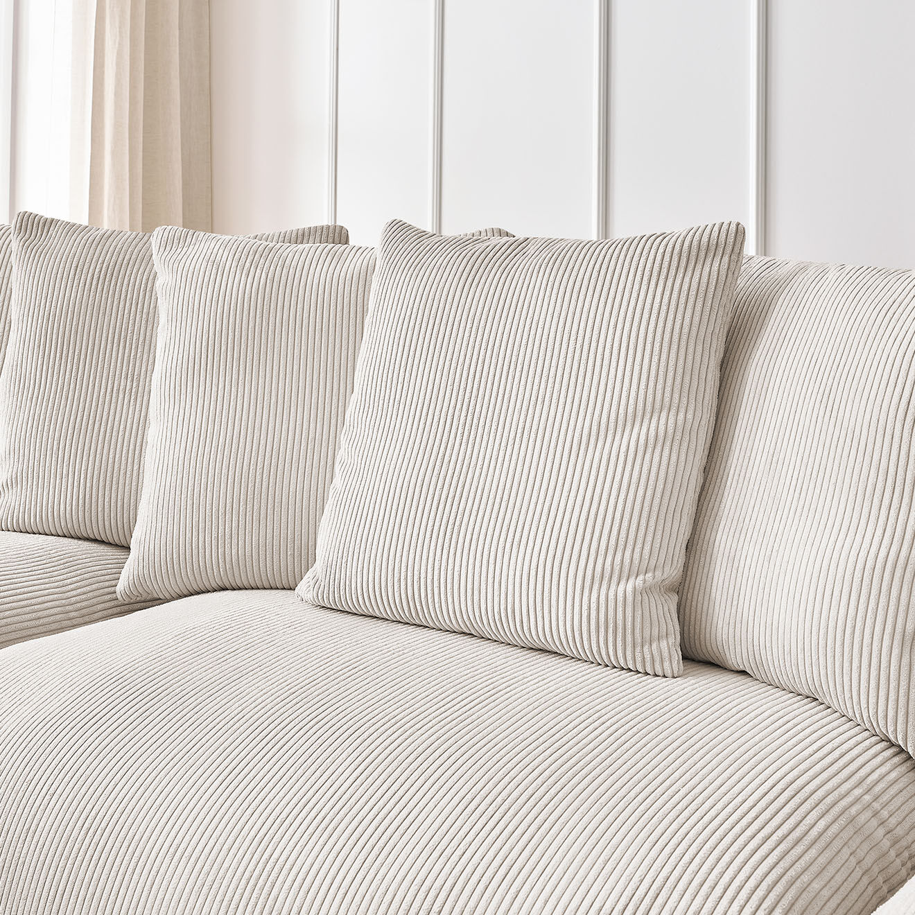 Bobochic Canapé panoramique fixe ultra moelleux voltaire velours côtelé beige - 420x174x75 cm