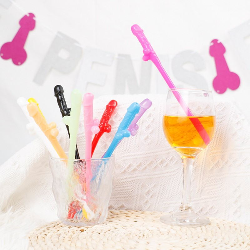 (10er Set) 19cm Bachelorette Party Strohhalm Funny Junggesellinnenabschied Trinkhalm - Pink