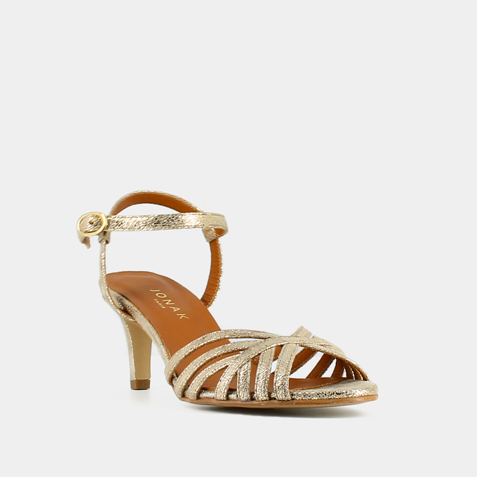 Sandales à bouts ouverts et talons  en velours laminé platine