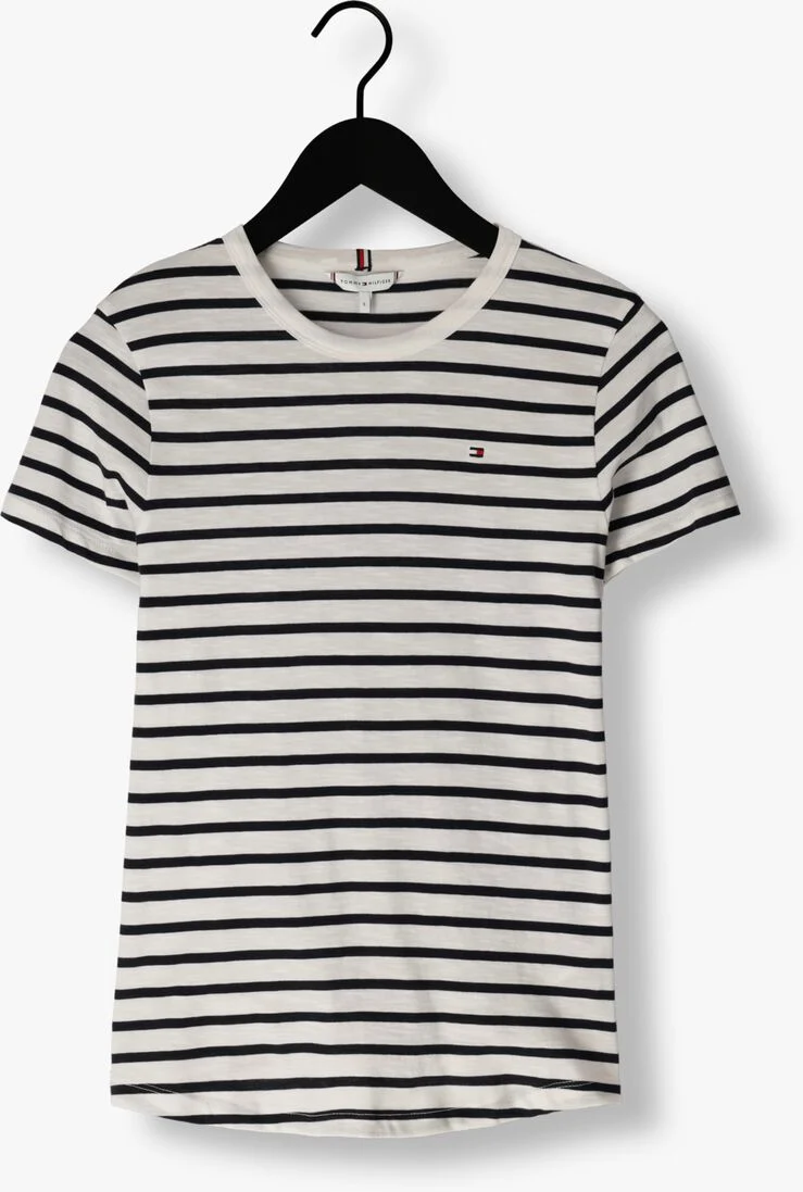 TOMMY HILFIGER blauw/wit gestreepte tommy hilfiger t-shirt 1985 slim slub c-nk