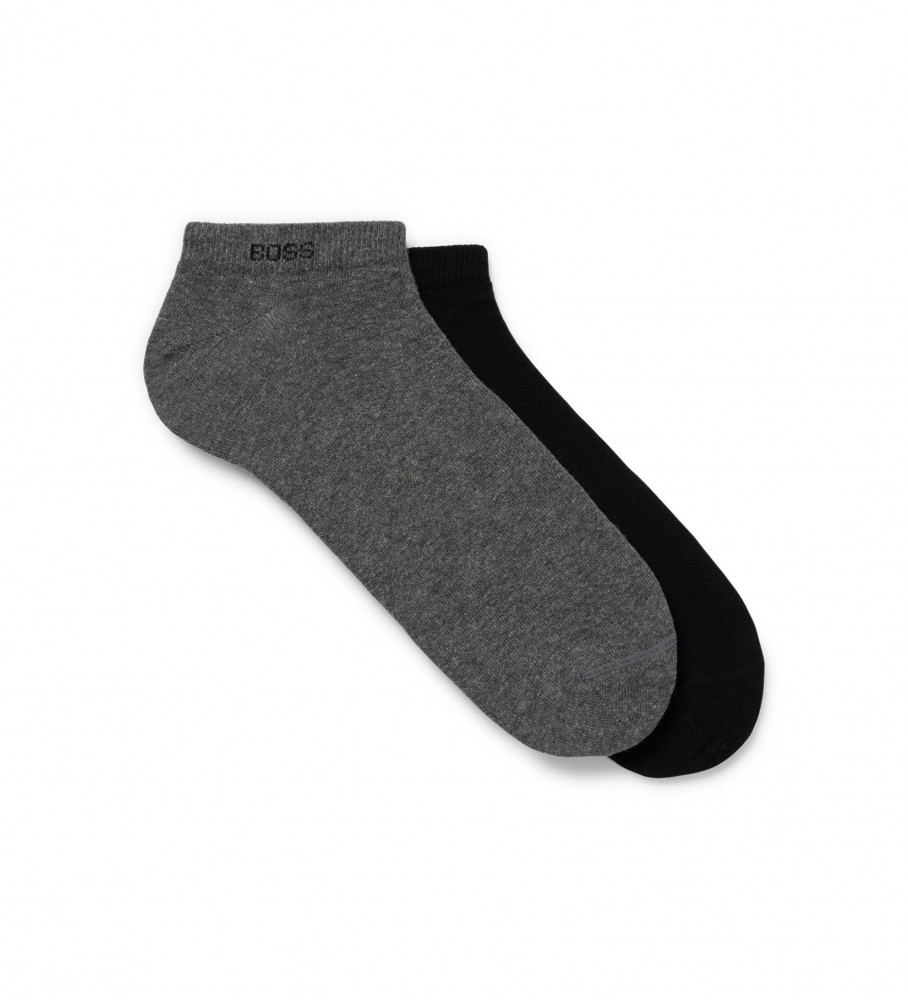 Pacote com 2 pares de meias unicolores BOSS, pretas e cinzas.