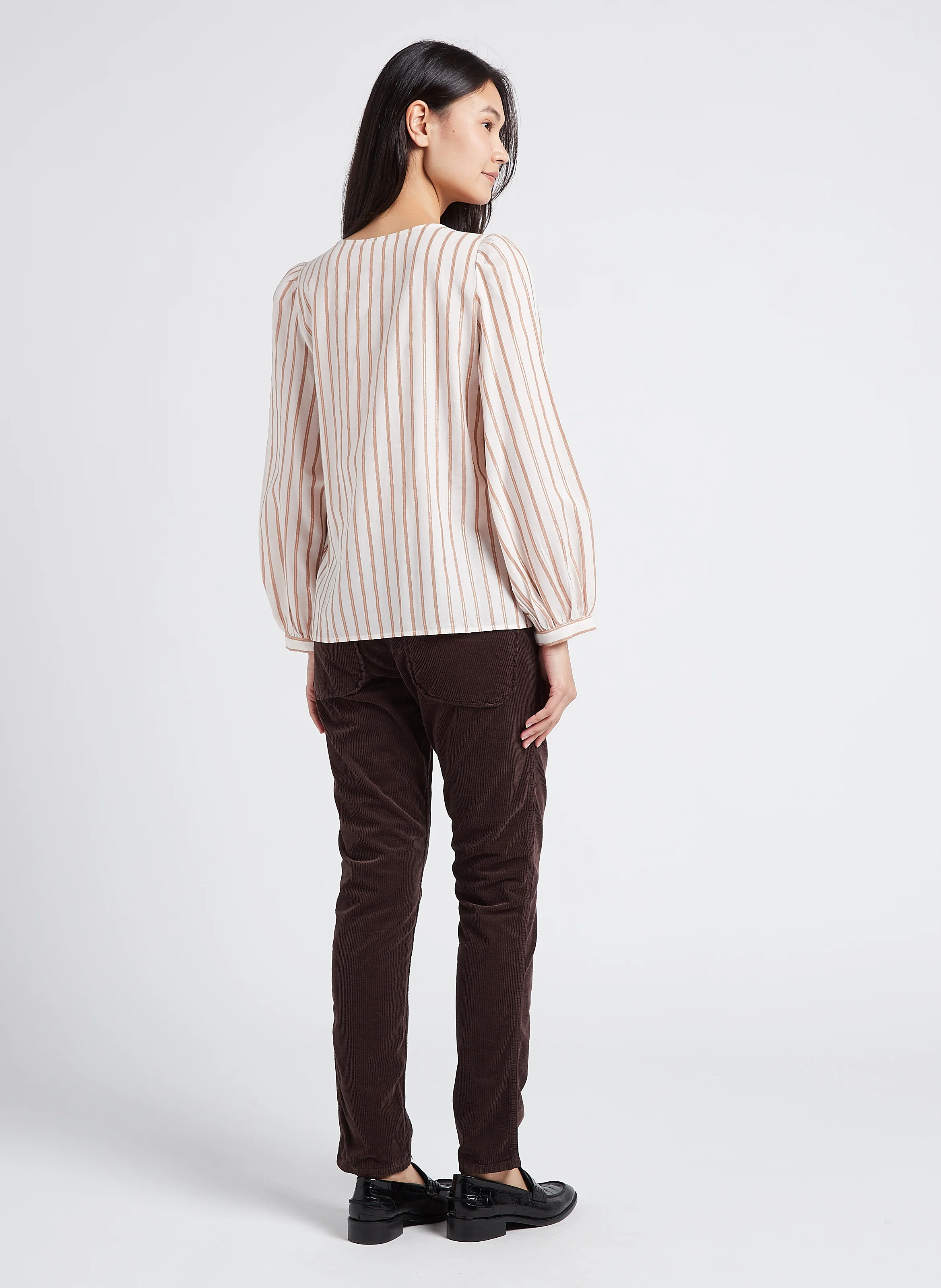 PIERCE - Pantalon slim en velours côtelé | Marron